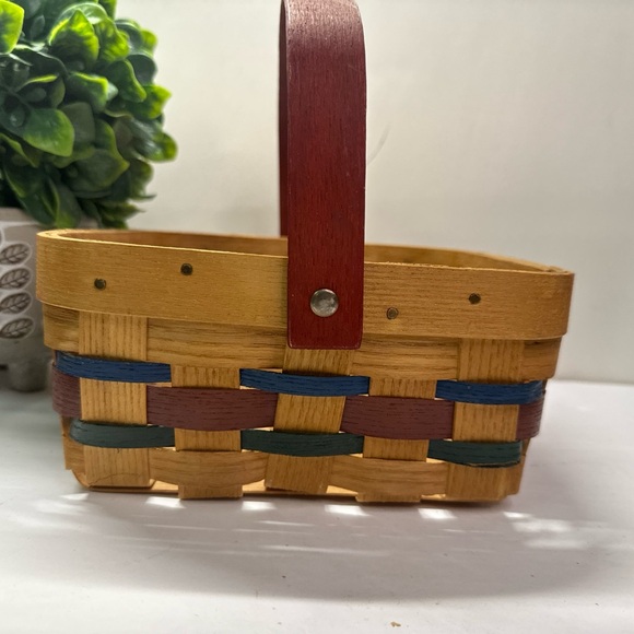 Peterboro Basket Co. Wooden Square Red Swing Handle, Red Green Blue Farmhouse - Picture 7 of 7